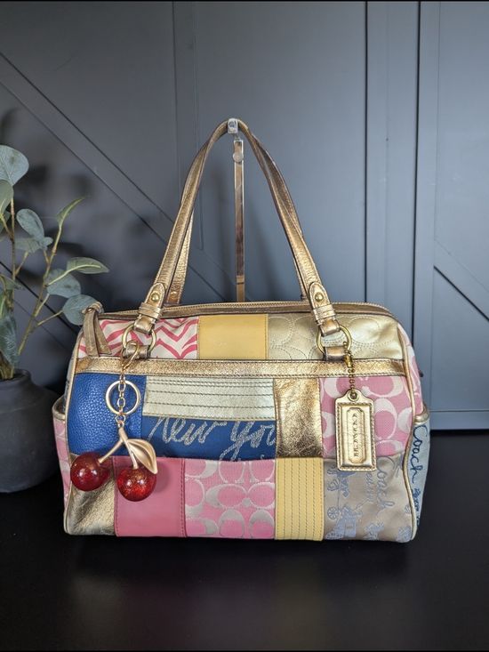 Coach Handbags - Coach Multicolor Patchwork Shoulder Bag with Gold Accents